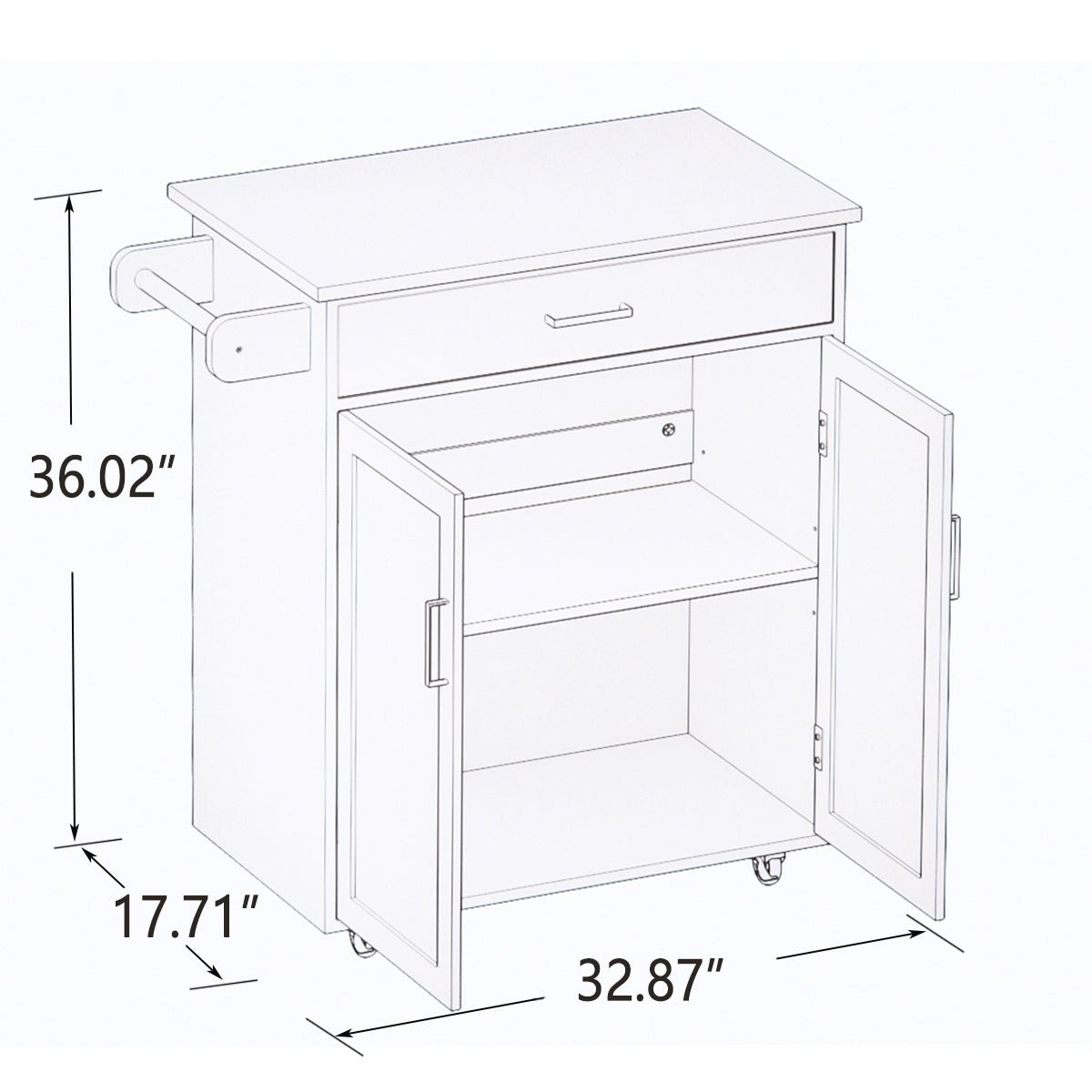 Kitchen island rolling trolley cart with towel rack rubber wood table top