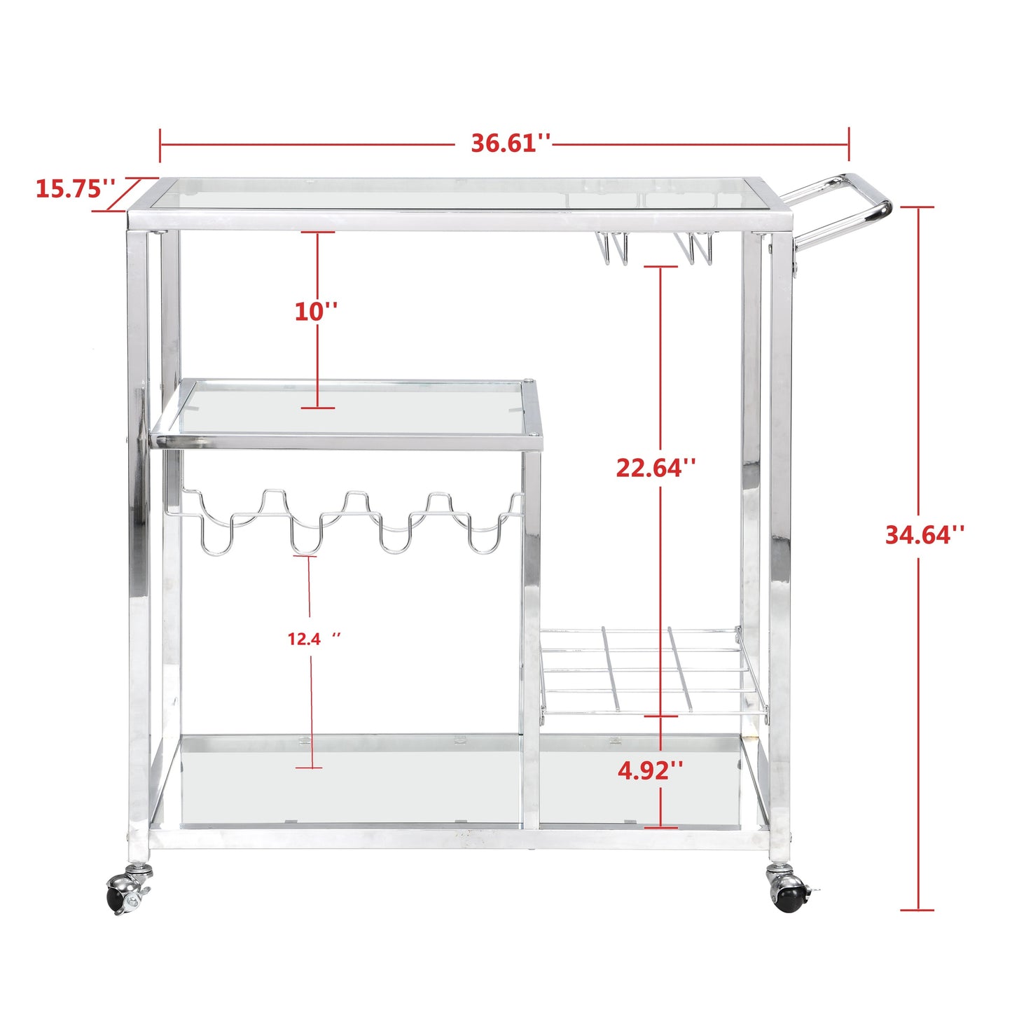 Contemporary Chrome Bar Serving Cart Silver Modern Glass Metal Frame Wine Storage