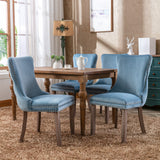 A&A Furniture,Upholstered Wing-Back Dining Chair with Backstitching Nailhead Trim and Solid Wood Legs,Set of 2, Light Blue,SW8809LB, KD