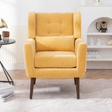 Modern Accent Chair Upholstered Foam Filled Living Room Chairs Comfy Reading Chair Mid Century Modern Chair with Chenille Fabric Lounge Arm Chairs Armchair for Living Room Bedroom (Yellow)