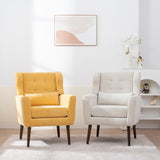 Modern Accent Chair Upholstered Foam Filled Living Room Chairs Comfy Reading Chair Mid Century Modern Chair with Chenille Fabric Lounge Arm Chairs Armchair for Living Room Bedroom (Yellow)