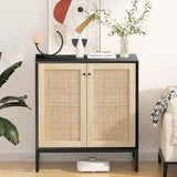 Glavbiku Modern 2 Door Rattan Storage Cabinet,Accent Furniture with Anti-Slip Foot Pad,29inch