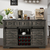 Glavbiku Farmhouse Coffee Bar Cabinet with Barn Door,Wine and Glass Rack for Living Room