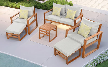 TOPMAX Outdoor Patio Wood 6-Piece Conversation Set, Sectional Garden Seating Groups Chat Set with Ottomans and Cushions for Backyard, Poolside, Balcony, Grey