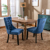 Nikki Collection Modern, High-end Tufted Solid Wood Contemporary Velvet Upholstered Dining Chair with Wood Legs Nailhead Trim 2-Pcs Set,Blue, SW2001BL