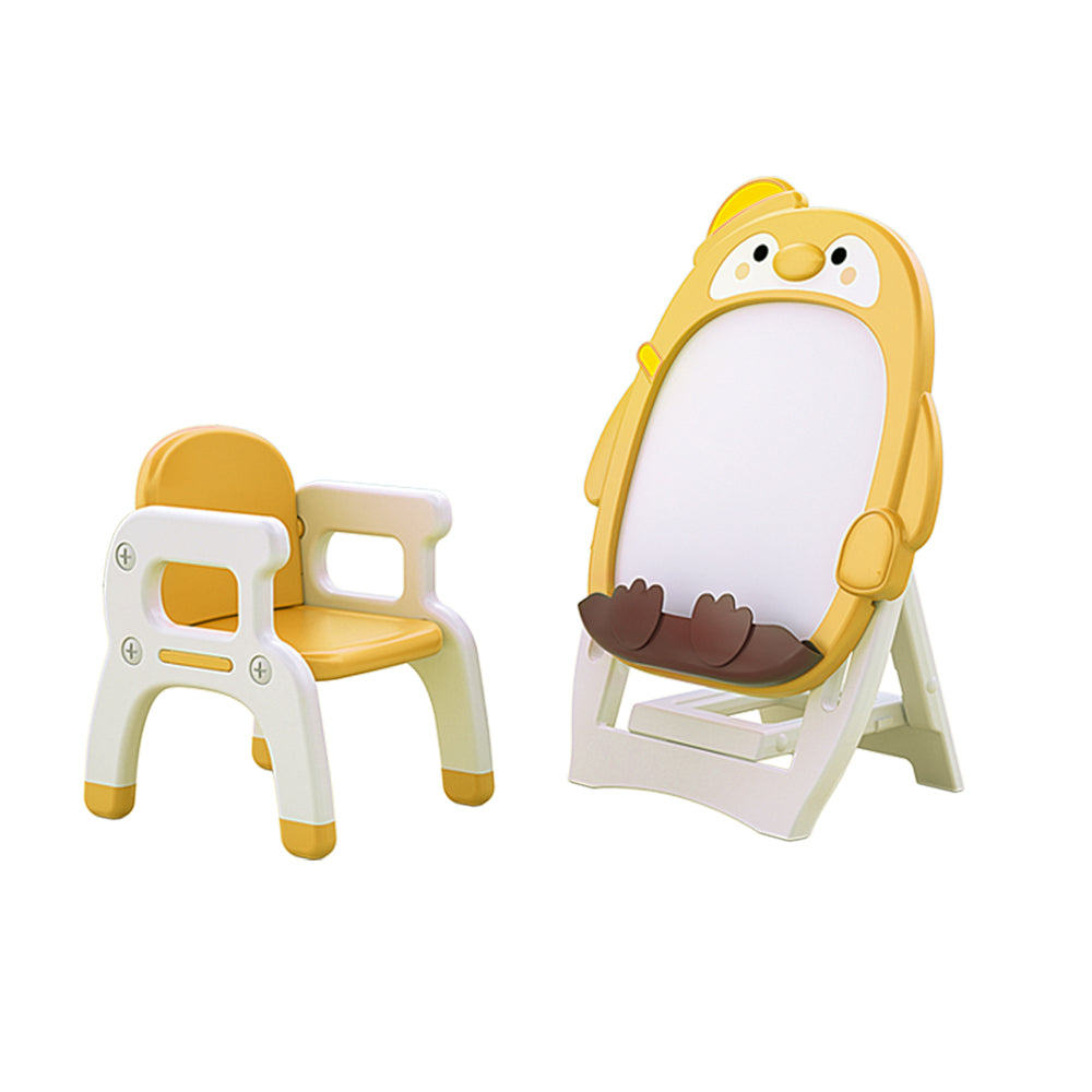 Children's indoor Cartoon penguin yellow drawing board Magnetic graffiti board Writing board Scaffolding whiteboard Baby blackboard learning table and chair