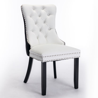 A&A Furniture,Nikki Collection Modern, High-end Tufted Solid Wood Contemporary PU and Velvet Upholstered Dining Chair with Wood Legs Nailhead Trim  2-Pcs Set，White+Black, SW2101WB