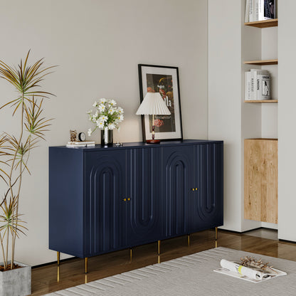 Modern Blue Lacquered 4 Door Wooden Cabinet Sideboard Buffet Server Cabinet Storage Cabinet, for Living Room, Entryway, Hallway, Office, Kitchen and Dining Room