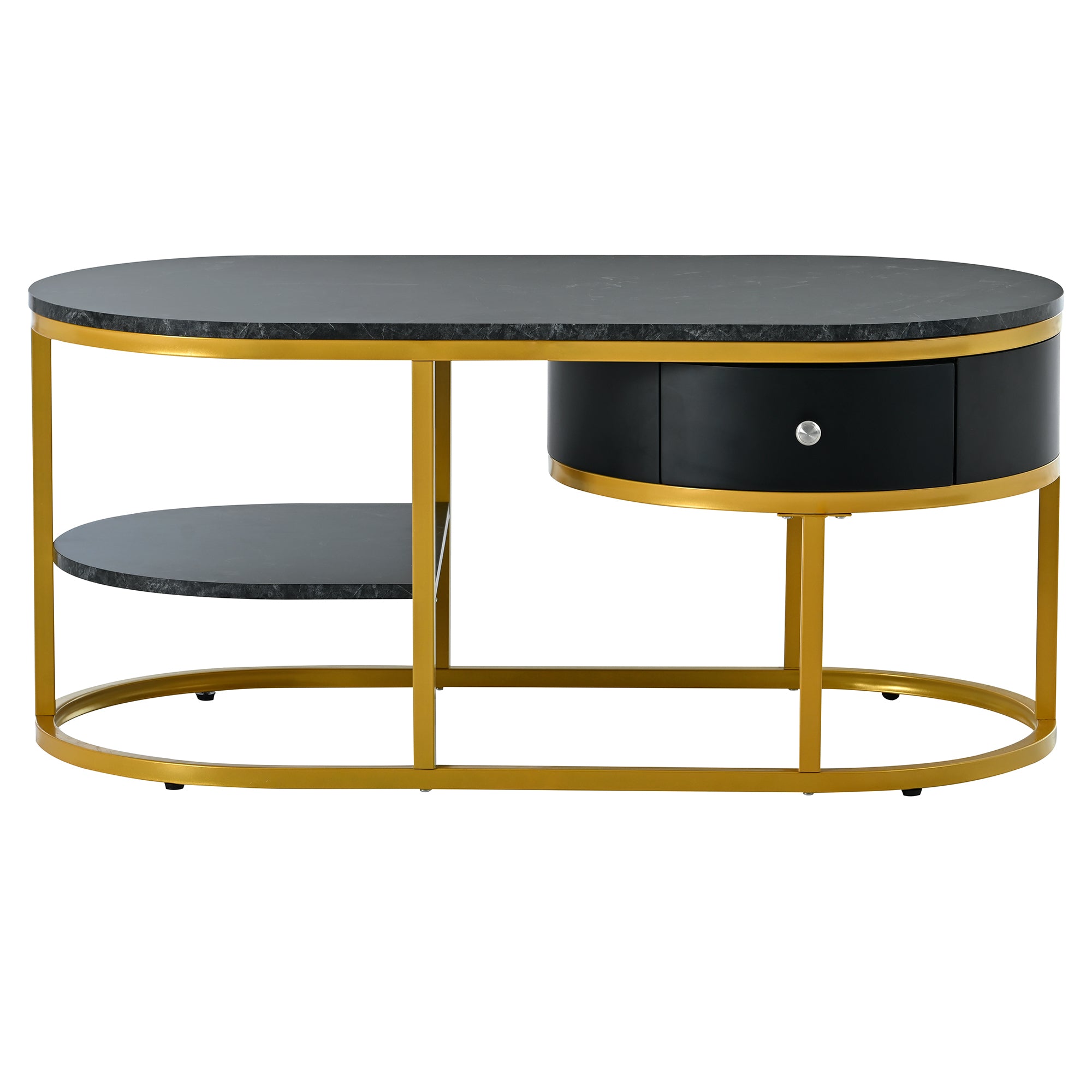 U-Can Modern Marble Golden Coffee Table, Metal Frame, with Drawers & Shelves Storage for Living Room