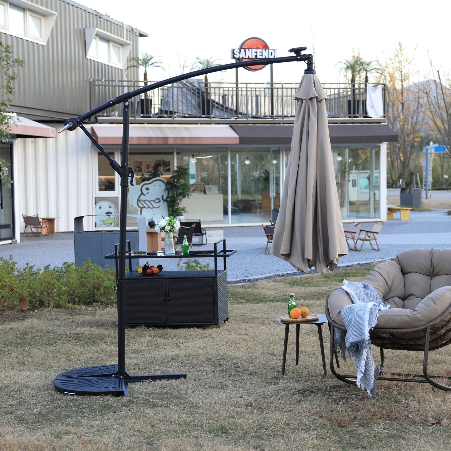 10ft Solar LED Offset Hanging Market Patio Umbrella  ( khaki )