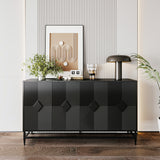 Accent Black Lacquered 4 Door Wooden Cabinet Sideboard Buffet Server Cabinet Storage Cabinet, for Living Room, Entryway, Hallway, Office, Kitchen and Dining Room