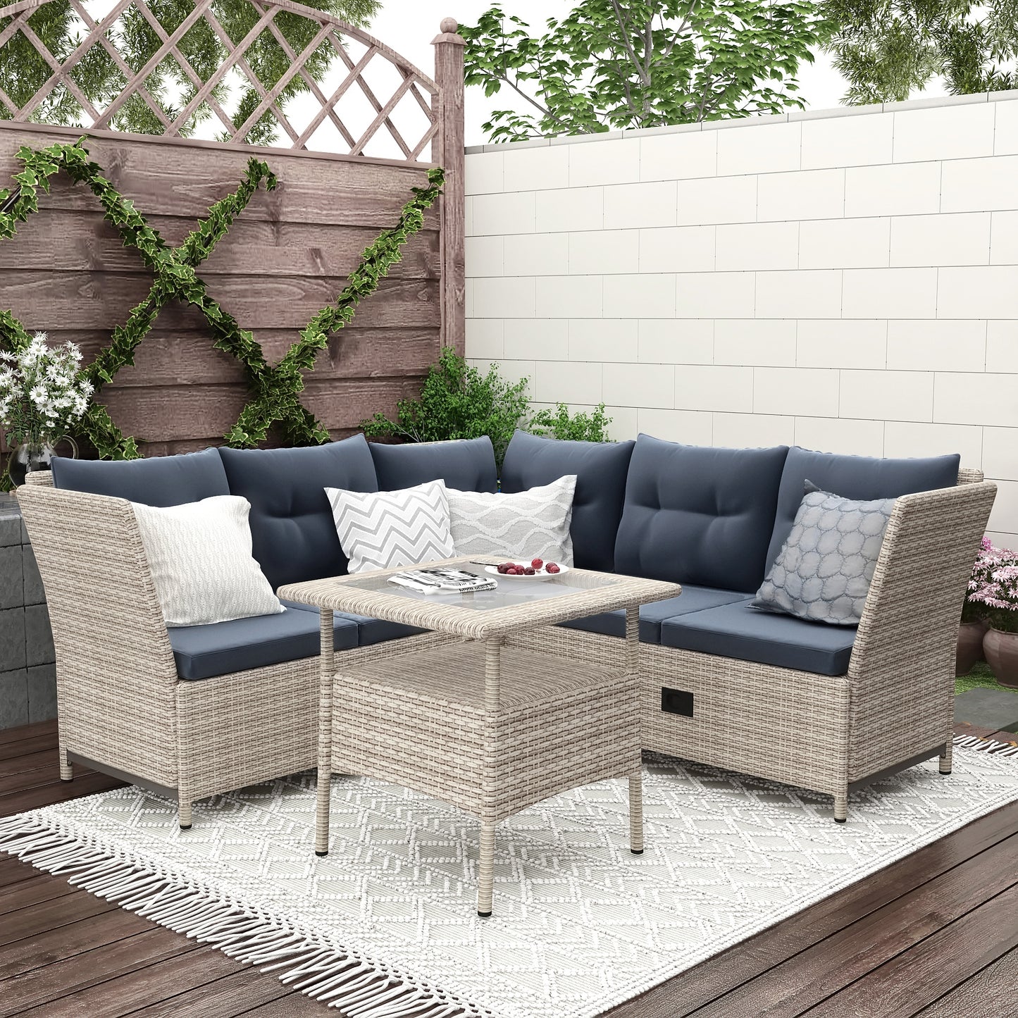 TOPMAX Outdoor Patio 4-Piece All Weather PE Wicker Rattan Sofa Set with Adjustable Backs for Backyard, Poolside, Gray