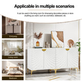 Glavbiku Accent Cabinets with Radial Wave Pattern 2 Door,Gold Handle Sideboard for Living Room,White