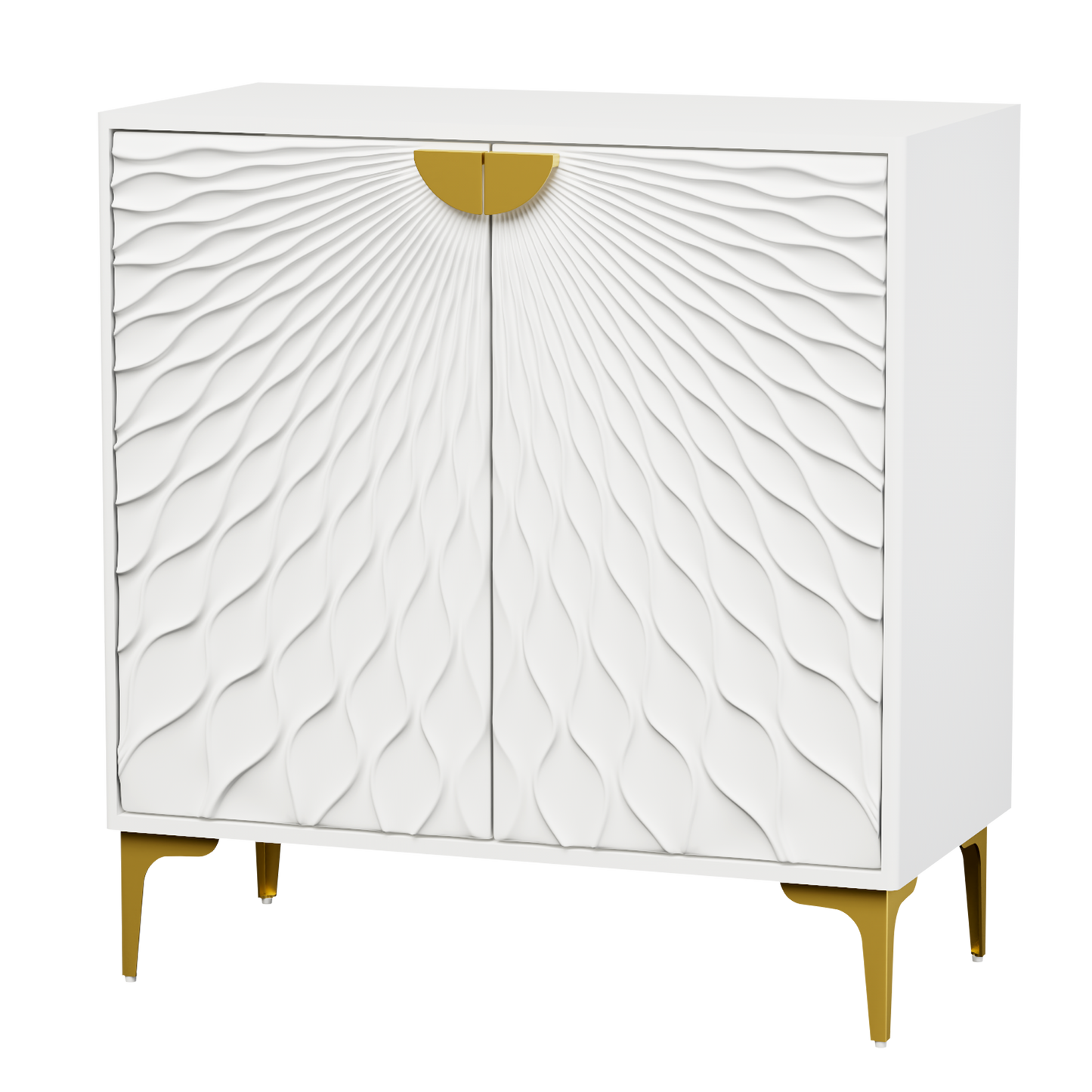 Glavbiku Accent Cabinets with Radial Wave Pattern 2 Door,Gold Handle Sideboard for Living Room,White