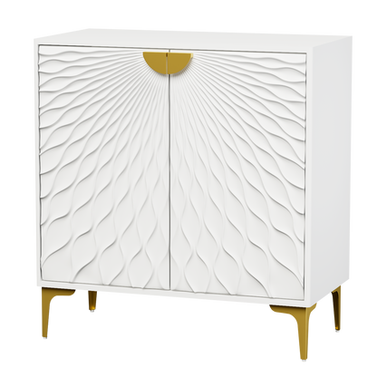 Glavbiku Accent Cabinets with Radial Wave Pattern 2 Door,Gold Handle Sideboard for Living Room,White