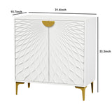 Glavbiku Accent Cabinets with Radial Wave Pattern 2 Door,Gold Handle Sideboard for Living Room,White