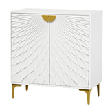 Glavbiku Accent Cabinets with Radial Wave Pattern 2 Door,Gold Handle Sideboard for Living Room,White