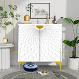 Glavbiku Accent Cabinets with Radial Wave Pattern 2 Door,Gold Handle Sideboard for Living Room,White