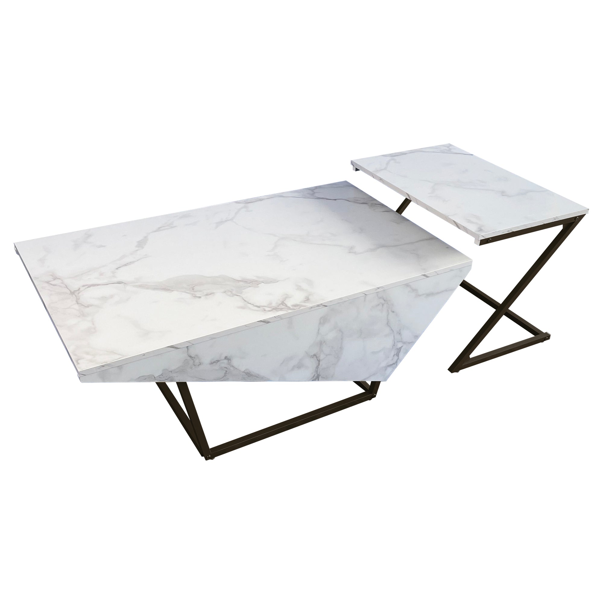 Glavbiku Modern Coffee Tables Set of 2,Nesting Coffee Tables Faux Marble Top for Living Room,White