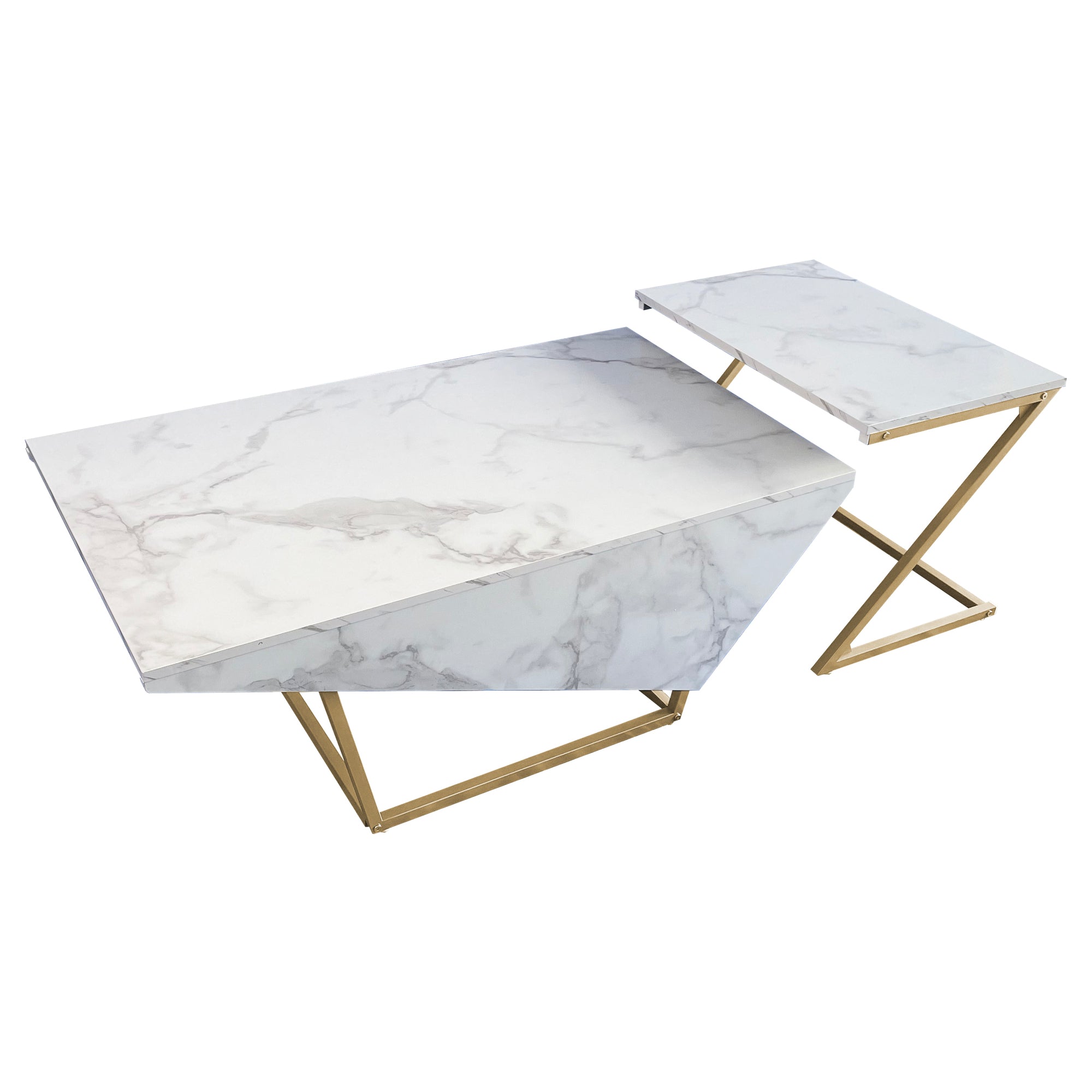 Glavbiku Modern Coffee Tables Set of 2,Nesting Coffee Tables Faux Marble Top for Living Room,White