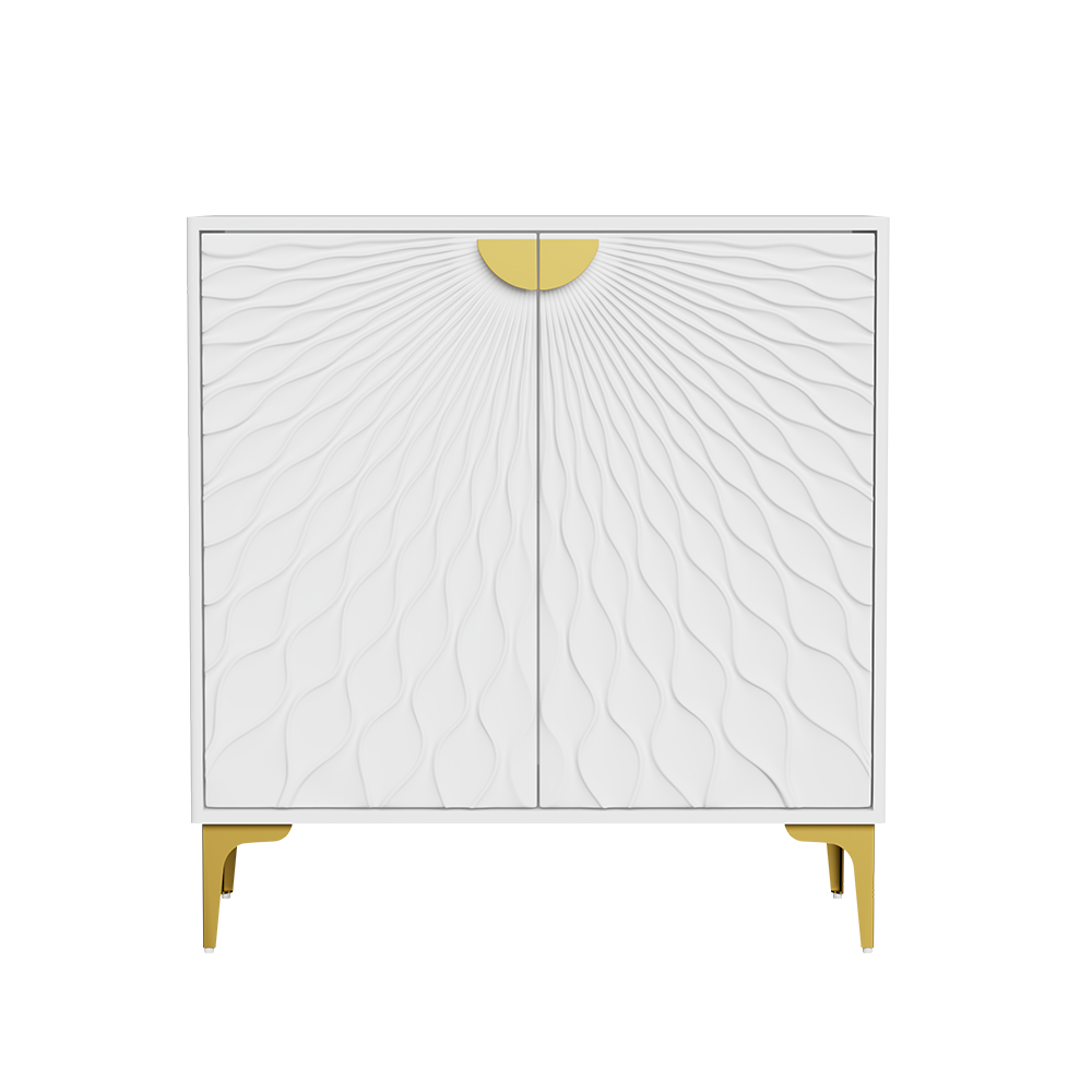 Glavbiku Accent Cabinets with Radial Wave Pattern 2 Door,Gold Handle Sideboard for Living Room,White