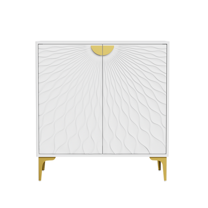 Glavbiku Accent Cabinets with Radial Wave Pattern 2 Door,Gold Handle Sideboard for Living Room,White