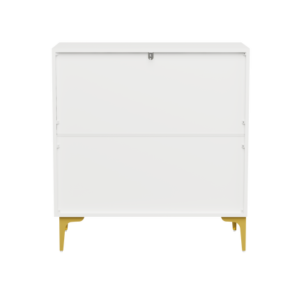 Glavbiku Accent Cabinets with Radial Wave Pattern 2 Door,Gold Handle Sideboard for Living Room,White