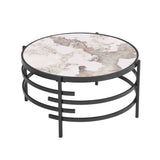 32.48'' Round  Coffee Table With Sintered Stone Top&Sturdy Metal Frame, Modern Coffee Table for Living Room, Darker Gray