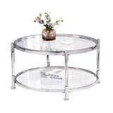 W82153572 Contemporary Acrylic Coffee Table, 32.3'' Round Tempered Glass Coffee Table, Chrome/Silver  Coffee Table for Living Room