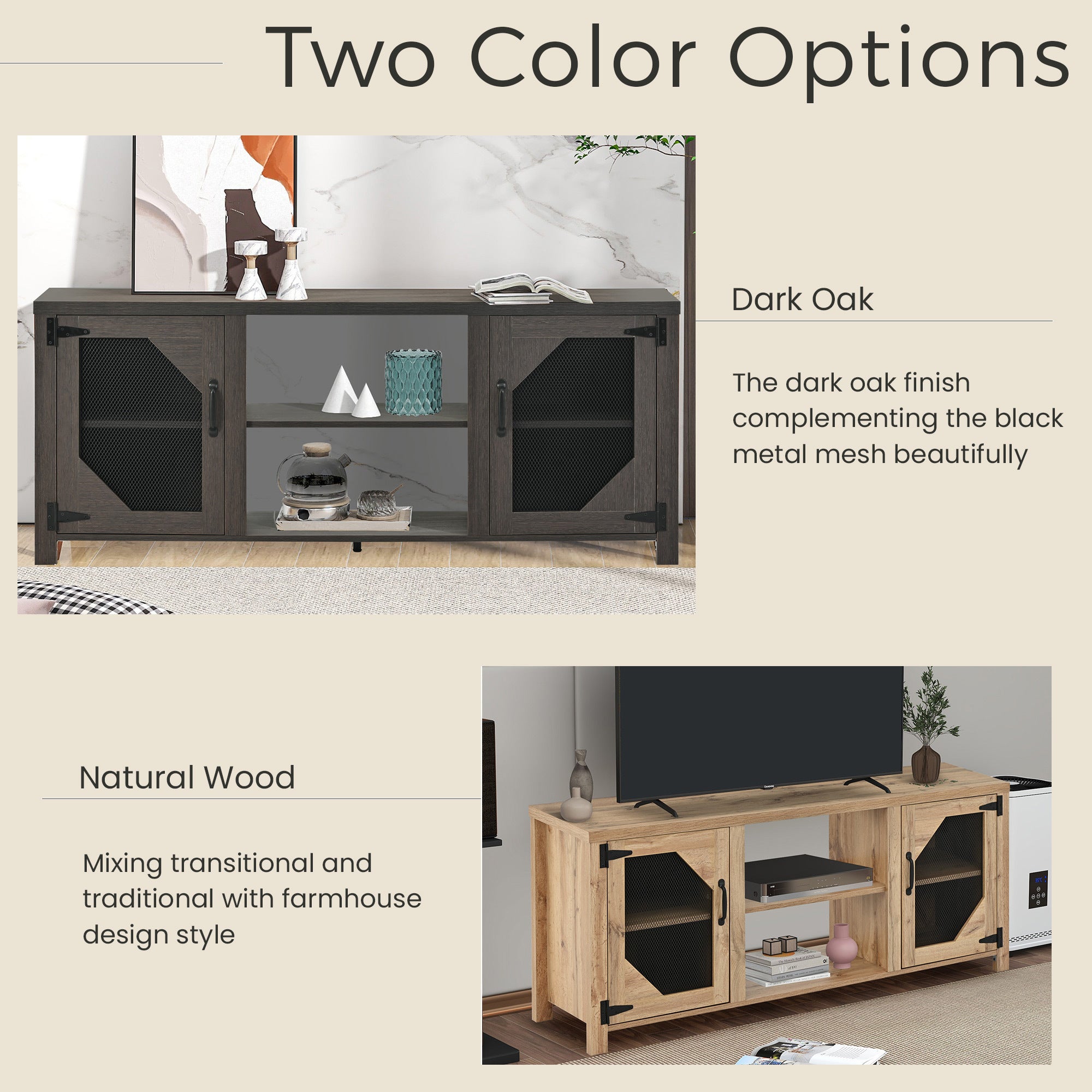 Modern TV Stand for 65'' TV with Large Storage Space, 3 Levels Adjustable shelves, Magnetic Cabinet Door, Entertainment Center for Living Room, Bedroom