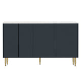 TREXM Modern Sideboard MDF Buffet Cabinet Marble Sticker Tabletop and Amber-yellow Tempered Glass Doors with Gold Metal Legs & Handles (Navy Blue)