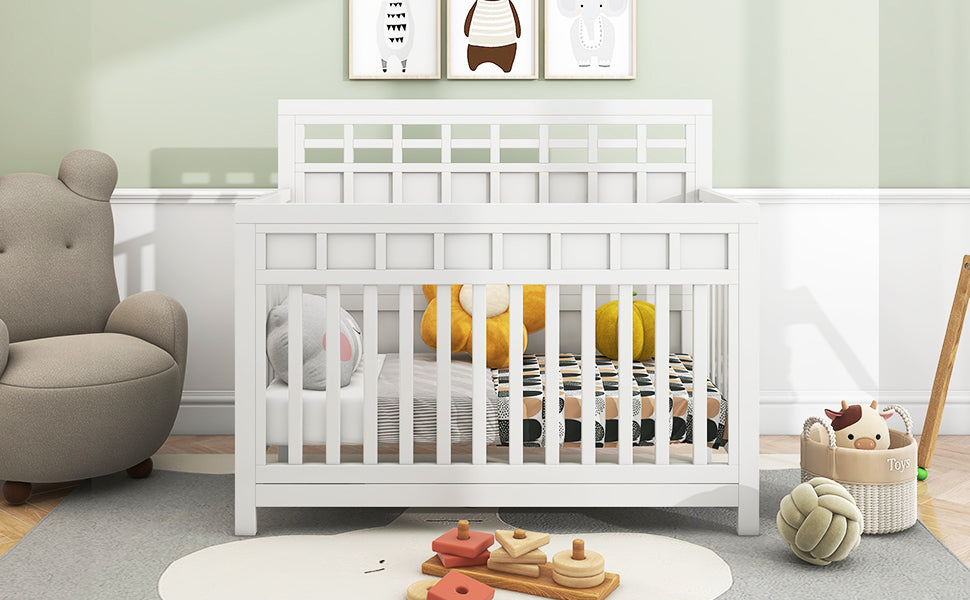 Certified Baby Safe Crib, Pine Solid Wood, Non-Toxic Finish, Snow White