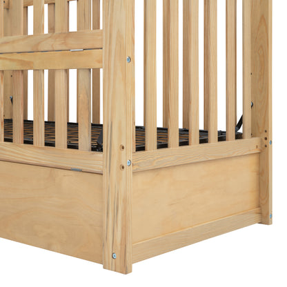 Convertible Crib/Full Size Bed with Drawers and 3 Height Options, Natural