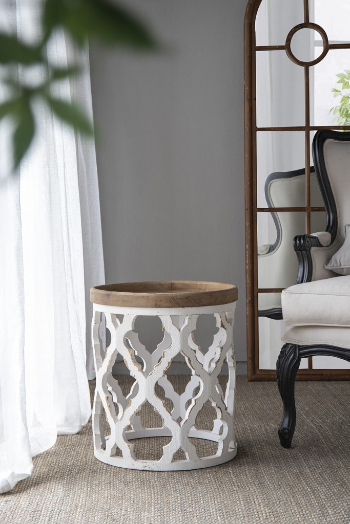 23" Large Distressed White Side Table