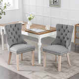 Nikki Collection Modern, High-end Tufted Solid Wood Contemporary Flax Upholstered Linen Dining Chair with Wood Legs Nailhead Trim 2-Pcs Set,Gray, SW6801GY