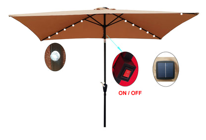 10 x 6.5t Rectangular Patio Solar LED Lighted Outdoor Market Umbrellas with Crank & Push Button Tilt for Garden Shade Outside Swimming Pool