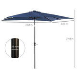 Outsunny 9' x 7' Solar Umbrella, LED Lighted Patio Umbrella for Table or Base with Tilt & Crank, Outdoor Umbrella for Garden, Deck, Backyard, Pool, Beach, Blue