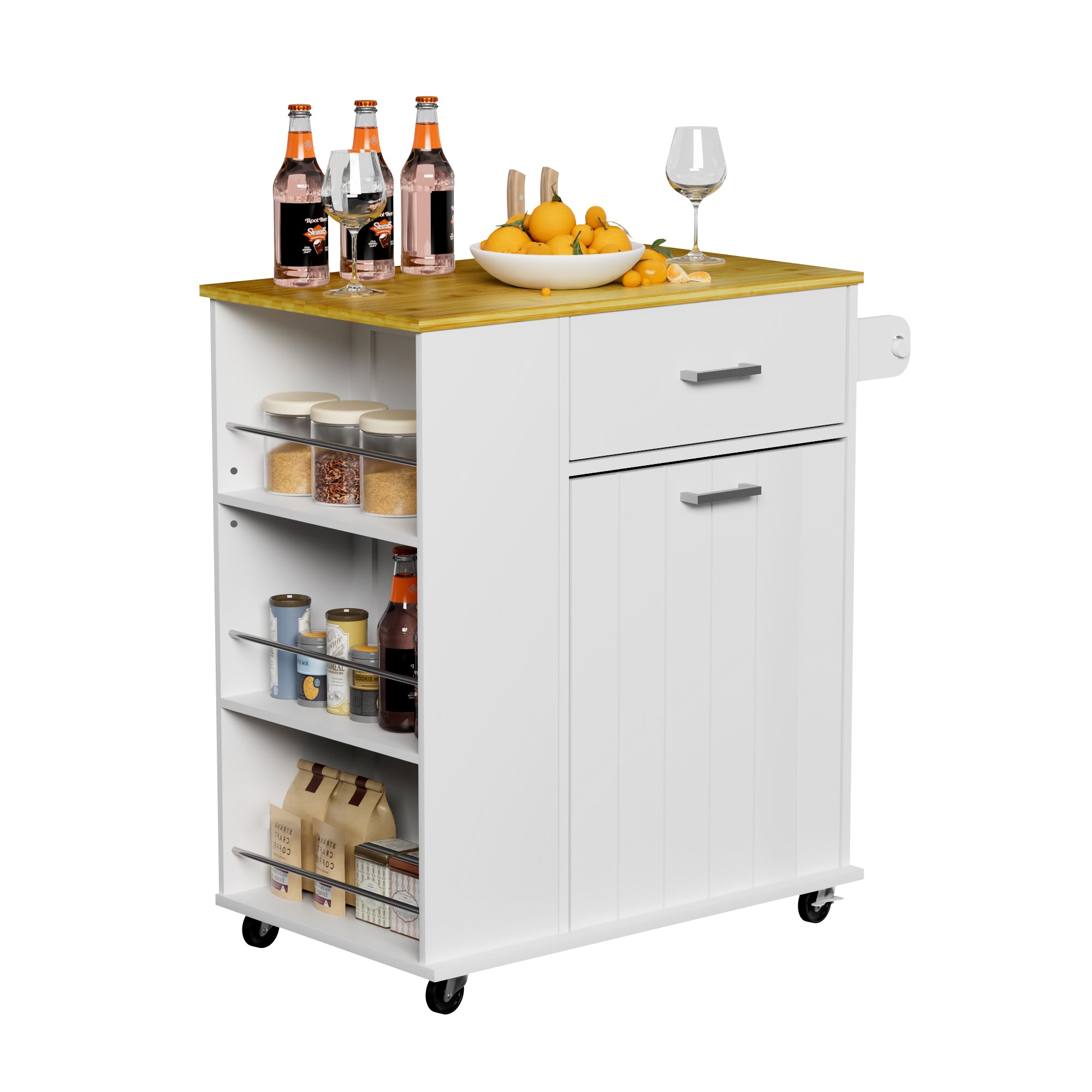 Glavbiku Kitchen Island with Trash Can Cabinet on Wheel,Rolling Island Cart with Drawer,28.7"L