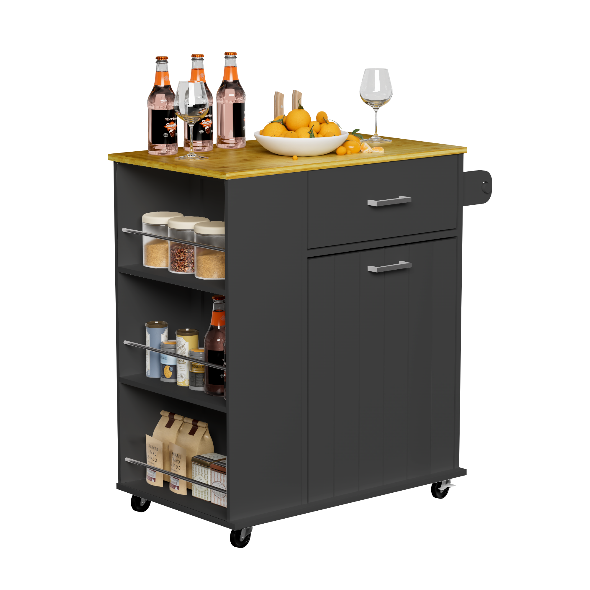 Glavbiku Kitchen Island with Trash Can Cabinet on Wheel,Rolling Island Cart with Drawer,28.7"L