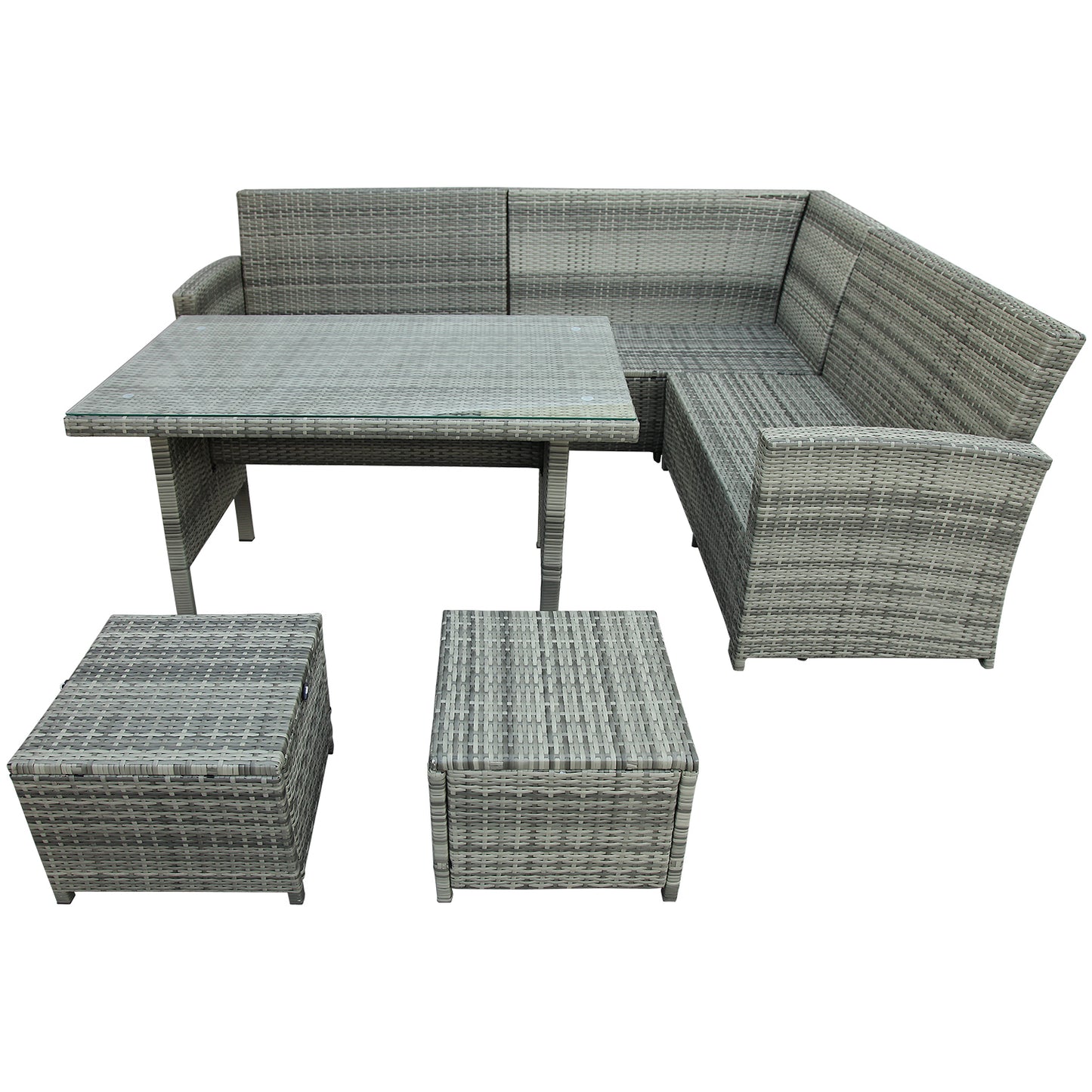 TOPMAX 6-Piece Patio Furniture Set Outdoor Sectional Sofa with Glass Table, Ottomans for Pool, Backyard, Lawn (Gray)