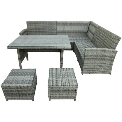 TOPMAX 6-Piece Patio Furniture Set Outdoor Sectional Sofa with Glass Table, Ottomans for Pool, Backyard, Lawn (Gray)