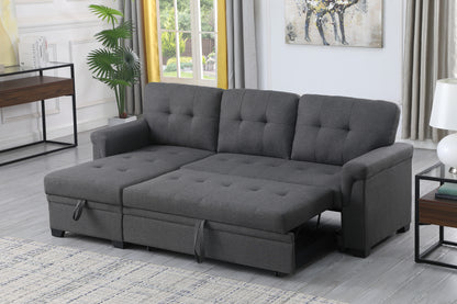 Lucca Dark Gray Linen Reversible Sleeper Sectional Sofa with Storage Chaise