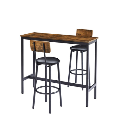 Bar Table Set with 2 Bar stools PU Soft seat with backrest, Rustic Brown,43.31'' L x 15.75'' W x 23.62'' H.