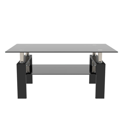 Rectangle Black Glass Coffee Table, Clear Coffee Table,Modern Side Center Tables for Living Room,Living Room Furniture