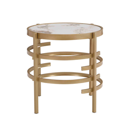 Modern Side Table, Pandora Sintered Stone End Table, Golden Small Coffee Table,  20.67''W x 20.67''D x 21.65'H