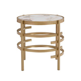 Modern Side Table, Pandora Sintered Stone End Table, Golden Small Coffee Table,  20.67''W x 20.67''D x 21.65'H