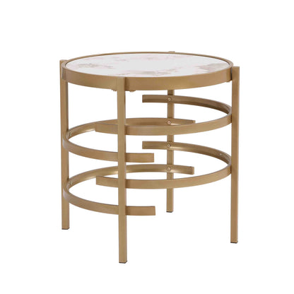 Modern Side Table, Pandora Sintered Stone End Table, Golden Small Coffee Table,  20.67''W x 20.67''D x 21.65'H