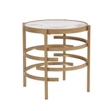 Modern Side Table, Pandora Sintered Stone End Table, Golden Small Coffee Table,  20.67''W x 20.67''D x 21.65'H