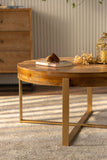 33.86"Modern Retro Splicing Round Coffee Table,Fir Wood Table Top with Gold Cross Legs Base(Same SKU:W757127348)