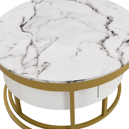 Modern Round  Nesting Coffee Table with Drawers in White